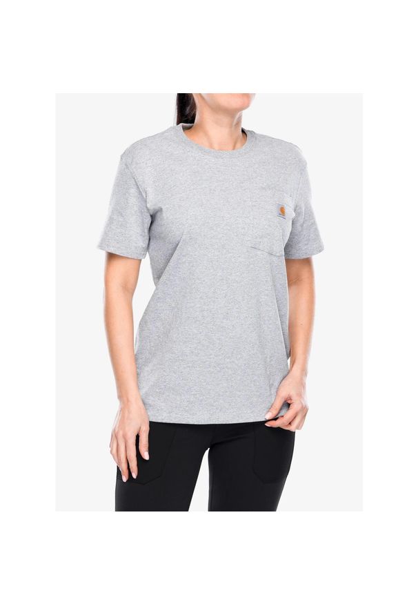 Koszulka bawełniana damska Carhartt Workwear Pocket S/S T-Shirt. Kolor: szary. Materiał: bawełna