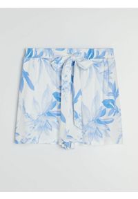 Sinsay - Wiskozowe szorty z ozdobnym wiązaniem w roślinny wzór - niebieski. Kolor: niebieski. Materiał: wiskoza #1