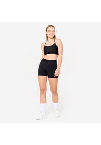DOMYOS - Spodenki fitness cardio damskie. Kolor: czarny. Materiał: materiał, poliamid, elastan. Sport: fitness