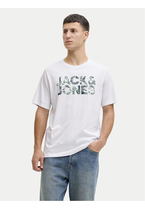 Jack & Jones T-Shirt Ejeff Logo 12288536 Biały Regular Fit. Kolor: biały. Materiał: bawełna