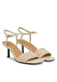 TOMMY HILFIGER - Tommy Hilfiger Sandały Crochet Lthr Kitten Sandal FW0FW08587 Beżowy. Kolor: beżowy. Materiał: skóra