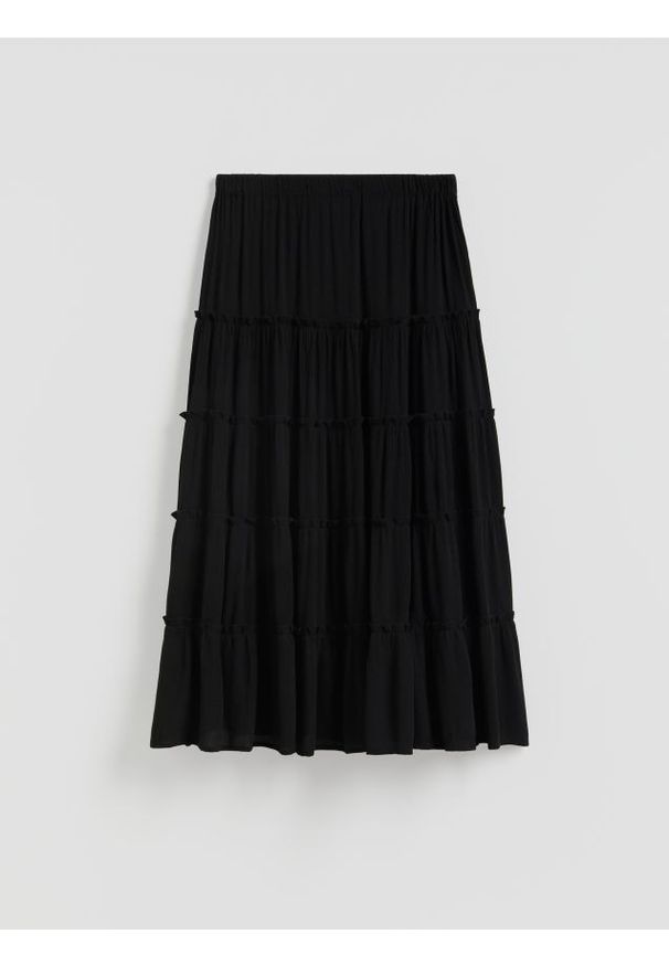 Reserved - Spódnica z wiskozy - czarny. Kolor: czarny. Materiał: wiskoza