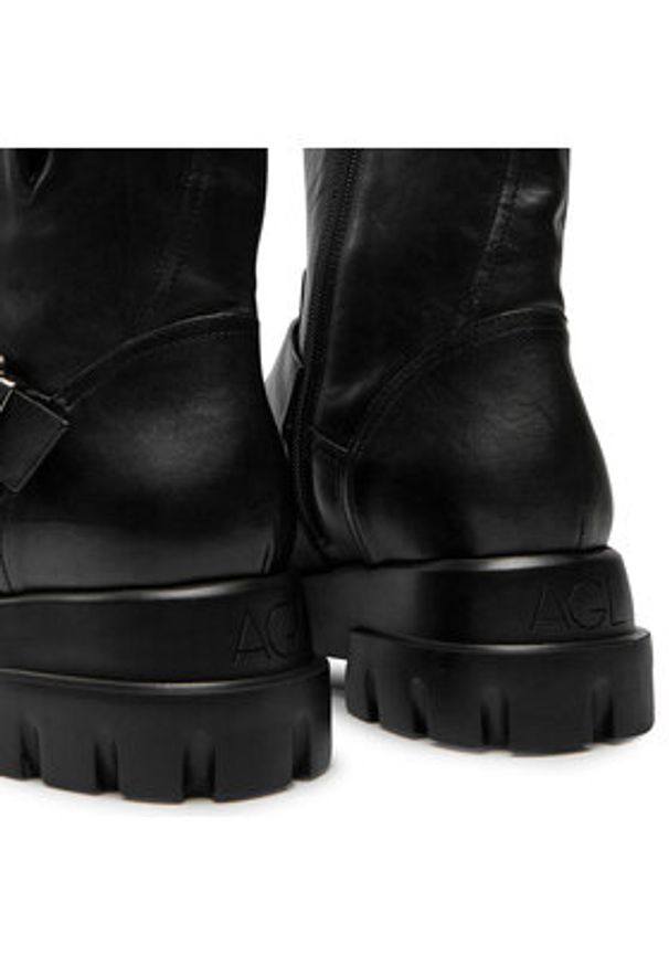 AGL Botki Chunky Biker D756589PGKD0711013 Czarny. Kolor: czarny. Materiał: skóra
