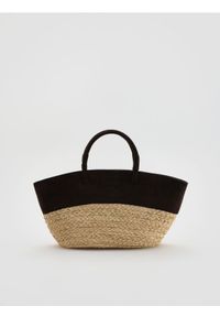 Reserved - Torebka koszyk z rafią - ciemnobrązowy. Kolor: brązowy. Materiał: zamszowe #1