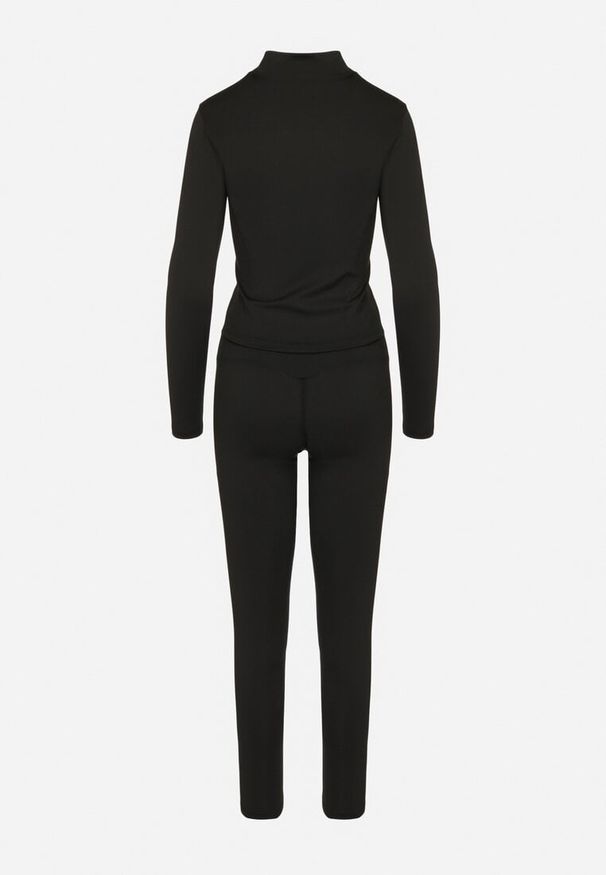 Born2be - Czarny Komplet Sportowy Bluza z Wycięciem na Kciuk i Legginsy Redinelle. Kolor: czarny