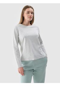 4f - 4F Longsleeve oversize gładki damski - szary L. Okazja: na co dzień. Kolor: szary. Materiał: dzianina, bawełna, wiskoza, jersey, materiał. Długość rękawa: długi rękaw. Długość: długie. Wzór: gładki. Styl: klasyczny, sportowy, casual