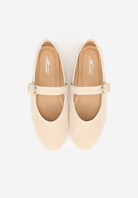 Renee - Beżowe Balerinki Mary Jane z Klamrą Zaurg. Okazja: na co dzień. Zapięcie: klamry. Kolor: beżowy. Materiał: jeans. Styl: klasyczny, casual, elegancki #2