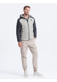 Ombre Clothing - Sportowa kurtka męska pikowana - popielata V11 - Rozmiar: M. Kolor: szary. Materiał: poliester. Styl: sportowy #1