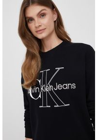 Calvin Klein Jeans sukienka bawełniana kolor czarny mini prosta. Okazja: na co dzień. Kolor: czarny. Materiał: bawełna. Wzór: aplikacja. Typ sukienki: proste. Styl: casual. Długość: mini