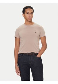TOMMY HILFIGER - Tommy Hilfiger T-Shirt MW0MW10800 Beżowy Slim Fit. Kolor: beżowy. Materiał: bawełna