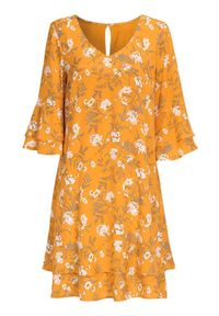Cellbes Sukienka warstwa na warstwie z rękawami z falbanką żółty we wzory female żółty/ze wzorem 34/36. Kolor: żółty. Materiał: tkanina, jersey. Styl: elegancki, wizytowy #1