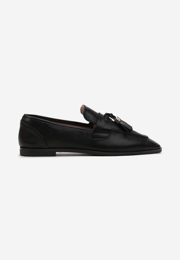 Renee - Czarne Mokasyny Typu Loafersy z Metaliczną Klamerką Akovia. Kolor: czarny. Styl: vintage, elegancki
