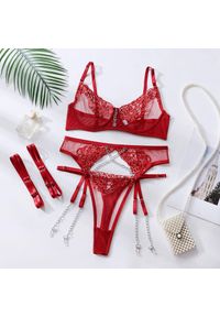 Intica - Koronkowy zestaw bielizny z finezyjnymi detalami Borjanka. Kolor: czerwony. Materiał: koronka. Wzór: aplikacja