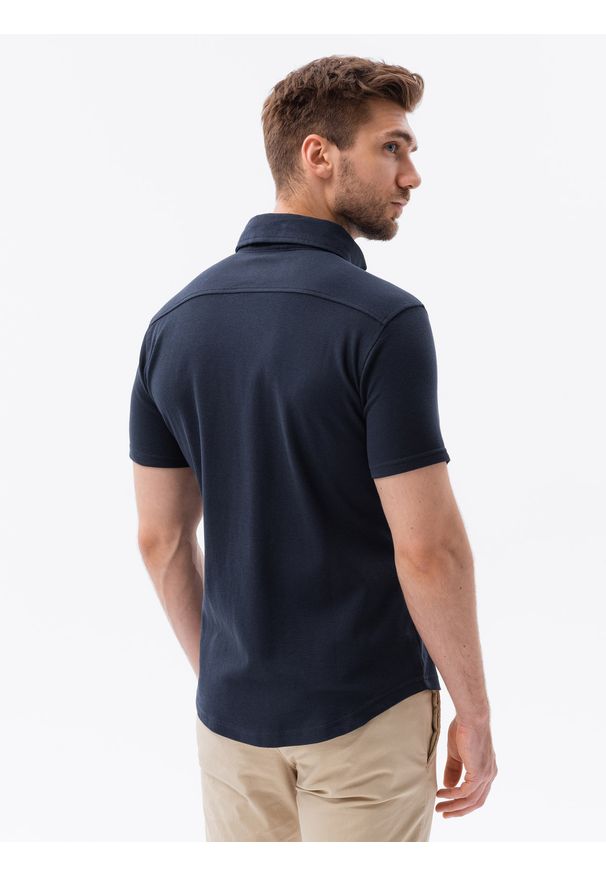 Ombre Clothing - Koszula męska z krótkim rękawem K541 - granatowa - XXL. Typ kołnierza: kołnierzyk klasyczny. Kolor: niebieski. Materiał: bawełna, dzianina. Długość rękawa: krótki rękaw. Długość: krótkie. Sezon: lato. Styl: klasyczny