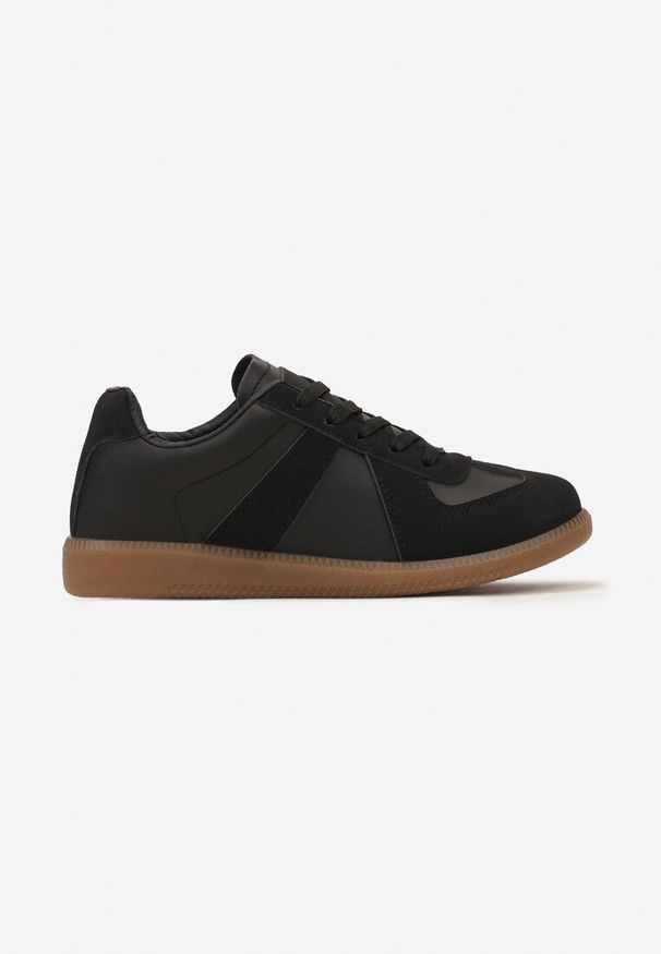 Born2be - Czarne Sneakersy na Płaskiej Podeszwie z Ekoskóry ze Sznurowaniem Venioza. Okazja: na co dzień. Kolor: czarny. Obcas: na płaskiej podeszwie