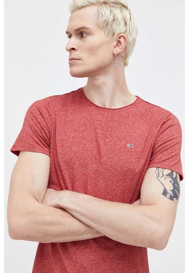 Tommy Jeans t-shirt męski kolor bordowy melanżowy. Kolor: czerwony. Materiał: bawełna, dzianina. Wzór: melanż. Styl: klasyczny