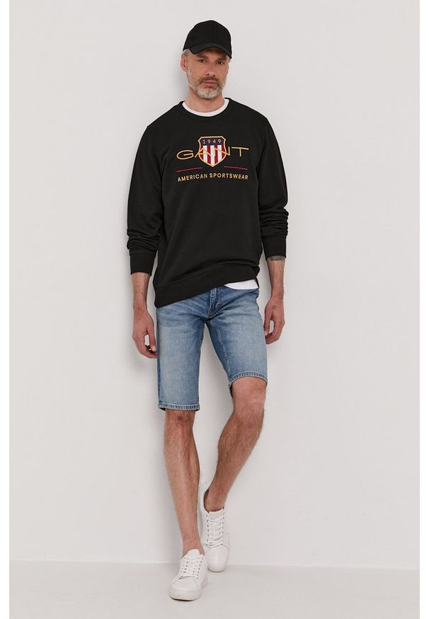 GANT - Gant - Bluza. Okazja: na co dzień. Kolor: czarny. Wzór: aplikacja. Styl: casual