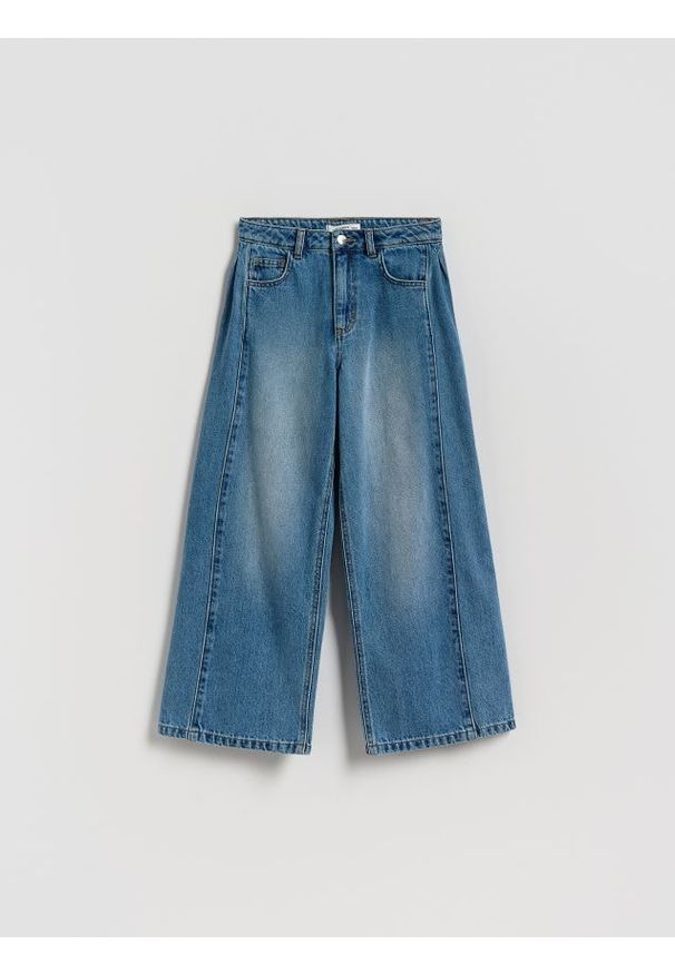 Reserved - Jeansy super wide leg - niebieski. Kolor: niebieski