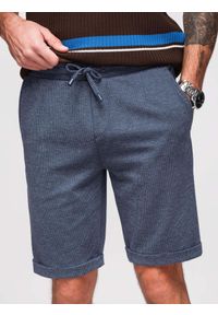 Ombre Clothing - Męskie krótkie spodenki na gumce ze strukturalnej dzianiny – granatowe V1 - Rozmiar: L. Okazja: na co dzień. Kolor: niebieski. Materiał: dzianina. Długość: krótkie. Styl: casual, klasyczny #1
