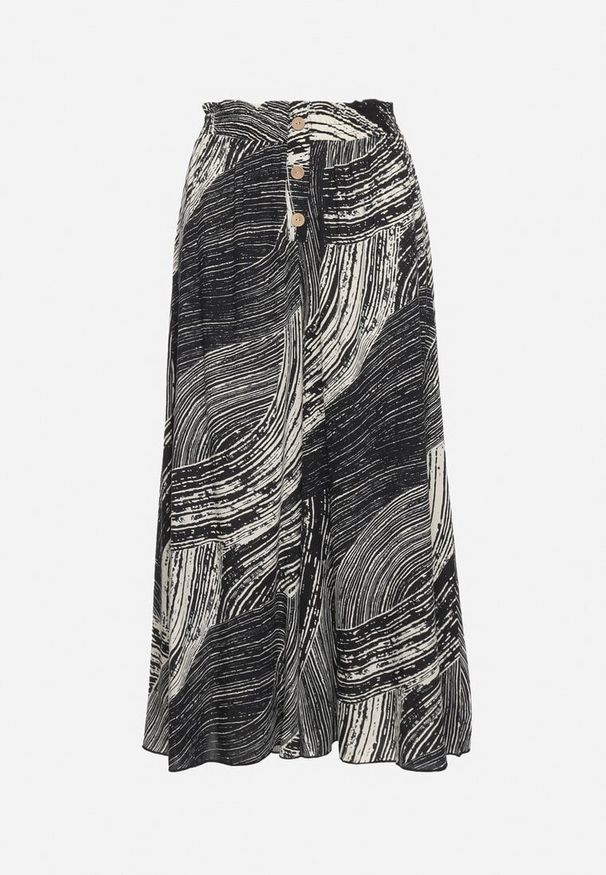 Born2be - Czarno-Białe Wiskozowe Spodnie 7/8 o Szerokim Kroju z Wysokim Stanem i Gumką w Talii Risalinse. Stan: podwyższony. Kolor: czarny. Materiał: wiskoza. Sezon: lato. Styl: elegancki