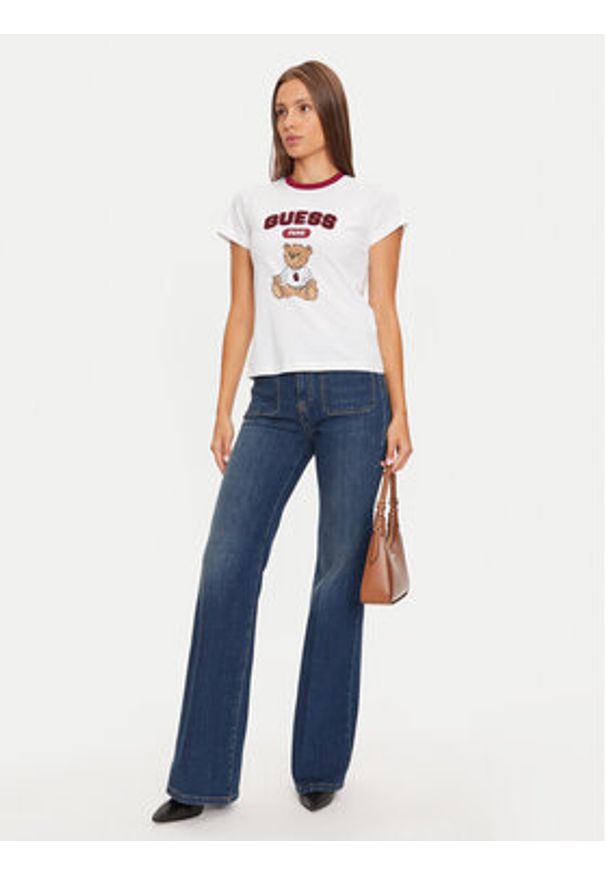 Guess T-Shirt V4BI10 KA260 Biały Regular Fit. Kolor: biały. Materiał: bawełna