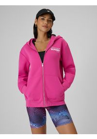 4f - 4F Bluza dresowa regular z kapturem damska - różowa L. Okazja: na co dzień. Typ kołnierza: kaptur. Kolor: różowy. Materiał: dresówka. Wzór: nadruk, gładki. Styl: sportowy, casual #2
