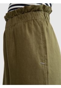 Big-Star - Lniane spodnie damskie paperbag z szeroką nogawką khaki Dorona 303. Kolor: zielony. Materiał: len. Styl: elegancki #2