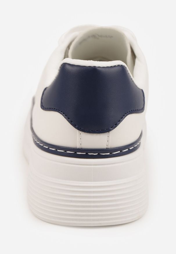 Born2be - Biało-Granatowe Sneakersy VICES w Stylu Basic z Kontrastowymi Wstawkami Cezerina. Okazja: na co dzień. Kolor: biały. Materiał: jeans. Szerokość cholewki: normalna