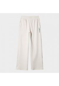 outhorn - Szerokie spodnie dresowe damskie - kremowe. Kolor: kremowy. Materiał: dresówka. Wzór: haft #6