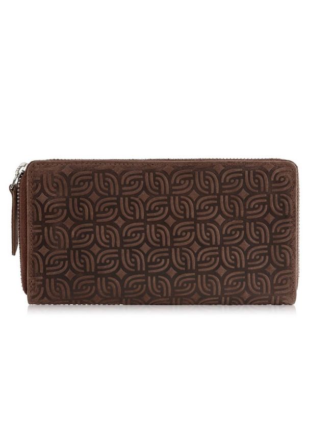 PAOLO PERUZZI - Portfel skórzany vintage Paolo Peruzzi brązowy T-116-HBR. Kolor: brązowy. Materiał: skóra. Wzór: geometria