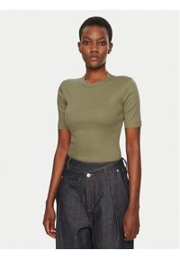 IVY & OAK - IVY OAK T-Shirt Kristin IO1100X2351 Khaki Slim Fit. Kolor: brązowy. Materiał: bawełna