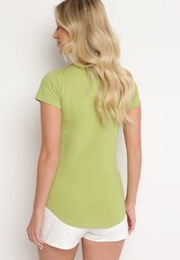 Born2be - Jasnozielony Klasyczny T-shirt z Bawełny Ozdobiony Nadrukiem Getantia. Okazja: na co dzień. Kolor: zielony. Materiał: bawełna. Wzór: nadruk, aplikacja. Styl: klasyczny #4