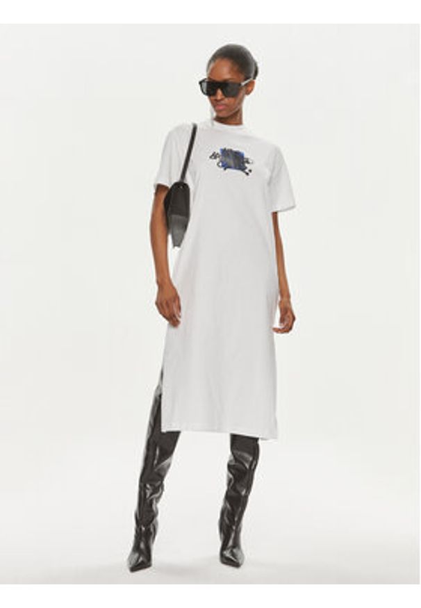 Karl Lagerfeld Jeans Sukienka codzienna 241J1300 Biały Regular Fit. Okazja: na co dzień. Kolor: biały. Materiał: bawełna. Typ sukienki: proste. Styl: casual