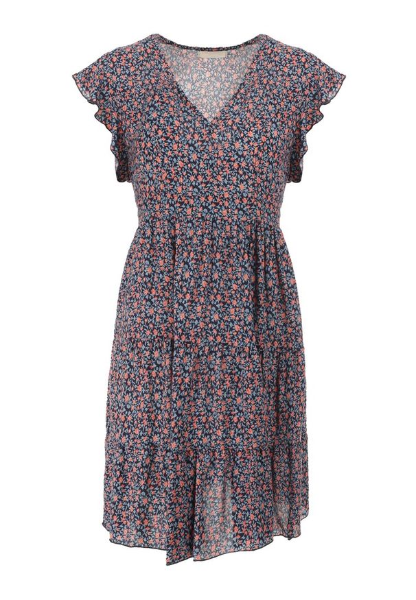 Born2be - Granatowa Sukienka Diomanassa. Typ kołnierza: dekolt w serek. Kolor: niebieski. Materiał: tkanina. Wzór: nadruk, kwiaty. Sezon: wiosna, lato. Długość: mini