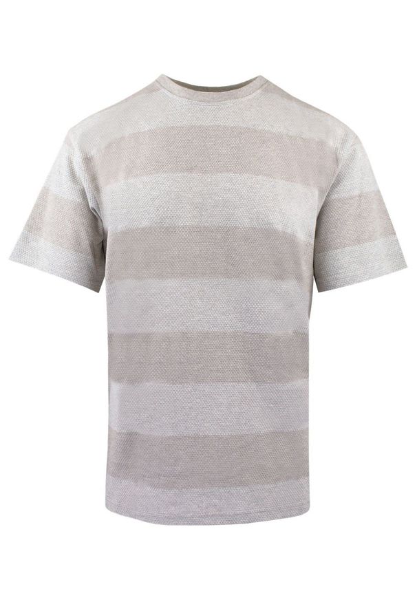 Dzianinowy T-Shirt Męski - Brave Soul - Odcienie Beżu. Okazja: na co dzień. Kolor: beżowy, wielokolorowy, brązowy. Materiał: wiskoza, bawełna, poliester. Wzór: prążki, paski. Sezon: wiosna, lato. Styl: casual
