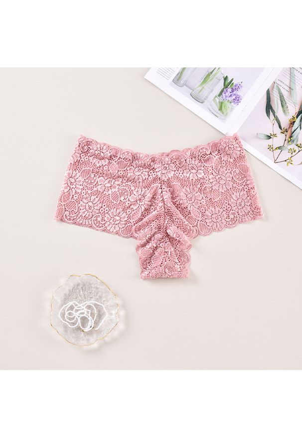 Intica - Koronkowe brazyliany z szerokim pasem na co dzień So. Kolor: różowy. Materiał: koronka. Wzór: koronka
