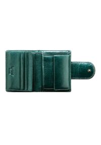 Wittchen - Damski portfel ze skóry lakierowany z ozdobną napą ciemny zielony. Kolor: zielony. Materiał: skóra, lakier. Wzór: aplikacja #2