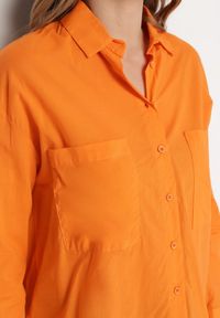 Born2be - Pomarańczowa Bawełniana Koszula Klasyczna z Kieszeniami Sasana. Okazja: na co dzień. Kolor: pomarańczowy. Materiał: bawełna. Styl: klasyczny #4