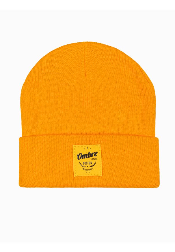 Ombre Clothing - Czapka męska H103 - żółta - uniwersalny. Kolor: żółty. Materiał: akryl