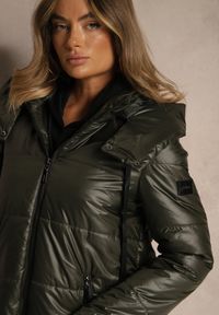 Renee - Zielona Kurtka z Pikowanymi Przeszyciami i Ściągaczami po Bokach Balinne. Okazja: na co dzień, na spacer. Kolor: zielony. Materiał: jeans. Styl: casual #4