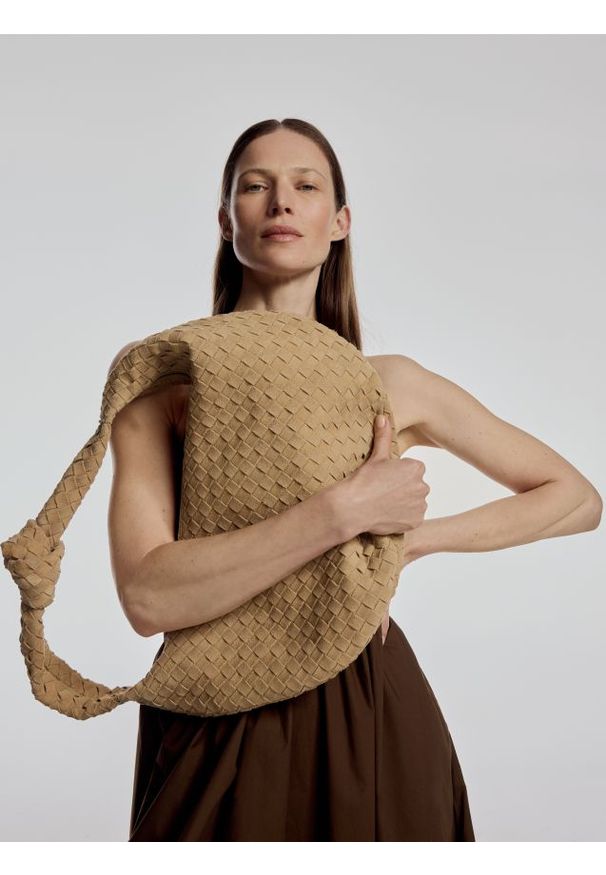 Reserved - Pleciona torebka z zamszu - musztardowy. Kolor: żółty. Materiał: zamszowe