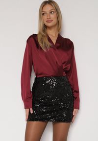 Born2be - Czarna Spódnica Ozdobiona Cekinami o Dopasowanym Kroju Vetisale. Kolor: czarny. Materiał: poliester. Wzór: aplikacja. Styl: elegancki #5