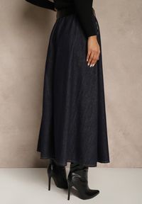 Renee - Granatowa Rozkloszowana Spódnica Jeansowa Midi z Paskiem Wendlla. Okazja: na co dzień. Kolor: niebieski. Materiał: jeans. Styl: klasyczny, casual #2