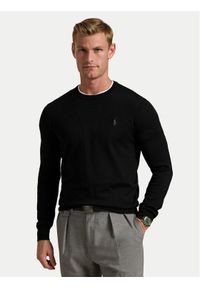 Polo Ralph Lauren Sweter 710946143004 Czarny Slim Fit. Typ kołnierza: polo. Kolor: czarny. Materiał: wełna