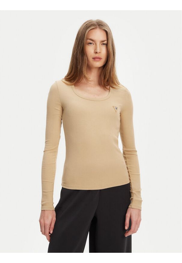 Guess Bluzka V4BP07 K8RT2 Beżowy Regular Fit. Kolor: beżowy. Materiał: wiskoza