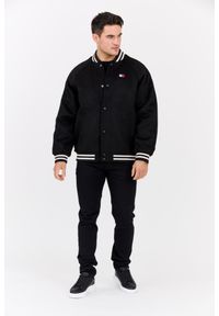 Tommy Jeans - TOMMY JEANS Czarny męski bomber z domieszką wełny Varsity, Rozmiar M. Okazja: na co dzień. Kolor: czarny. Materiał: wełna. Wzór: paski. Styl: klasyczny, sportowy, casual, elegancki