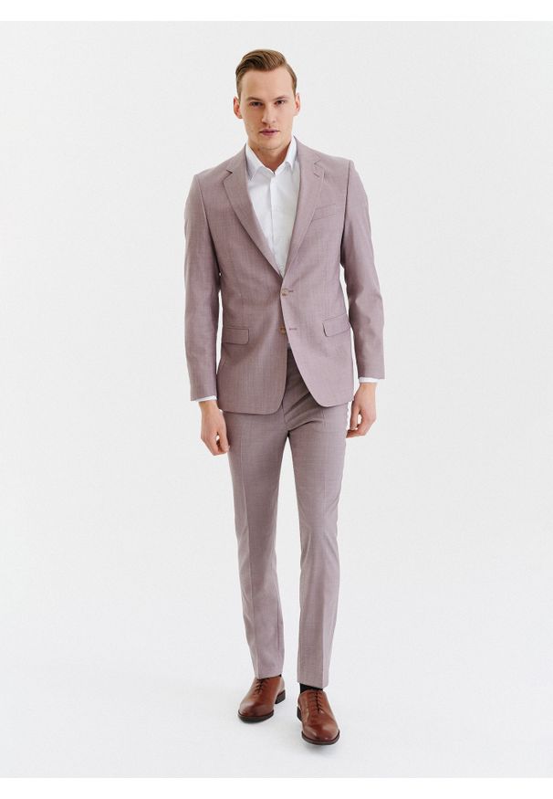 Pako Lorente - PAKO LORENTE – Gładkie różowe spodnie garniturowe męskie. Kolor: różowy. Materiał: wełna. Wzór: gładki