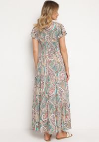 Born2be - Zielona Sukienka Maxi z Gumką Pod Biustem i Orientalnym Wzorem Uniwia. Kolor: zielony. Sezon: lato. Długość: maxi #3