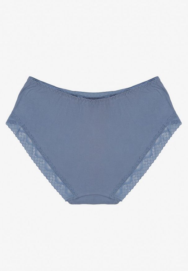Born2be - Niebieskie Majtki Figi z Bawełny Ozdobione Koronką i Kokardą Tamiana. Kolor: niebieski. Materiał: bawełna, koronka. Wzór: aplikacja, koronka