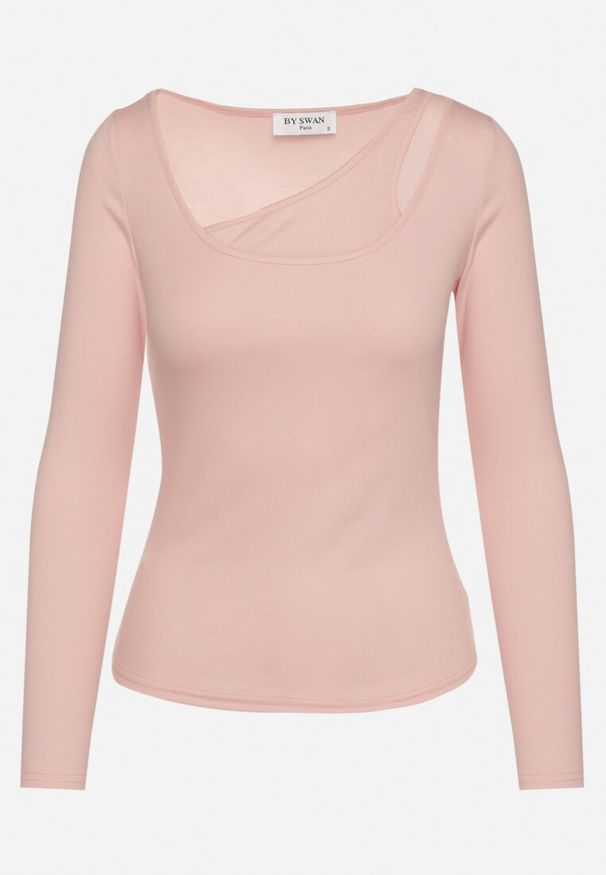 Born2be - Różowa Bluzka z Asymetrycznym Dekoltem Tatelia. Okazja: na co dzień. Kolor: różowy. Materiał: jeans. Styl: elegancki, casual